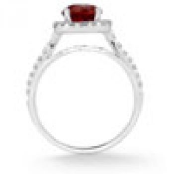 Garnet and Diamond Halo Gemstone Ring in 14K White Gold 3