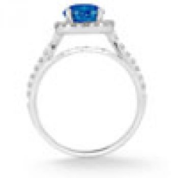 London Blue Topaz and Diamond Halo Gemstone Ring in 14K White Gold 3