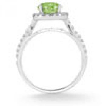 Peridot and Diamond Halo Gemstone Ring in 14K White Gold 3