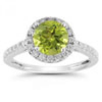 Peridot and Diamond Halo Gemstone Ring in 14K White Gold 2