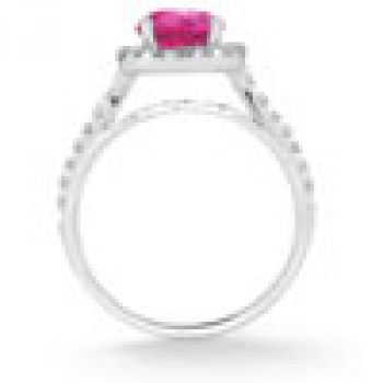 Pink Topaz and Diamond Halo Gemstone Ring in 14K White Gold 3