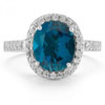 London Blue Topaz and Diamond Cocktail Ring in 14K White Gold 2