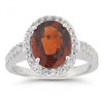 Mandarin Garnet and Diamond Cocktail Ring in 14K White Gold 2