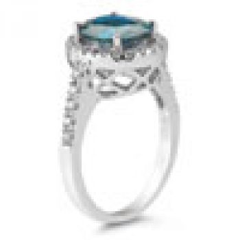 London Blue Topaz and Diamond Cocktail Ring in 14K White Gold 3