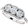 Three Stone Diamond Halo Engagement Ring