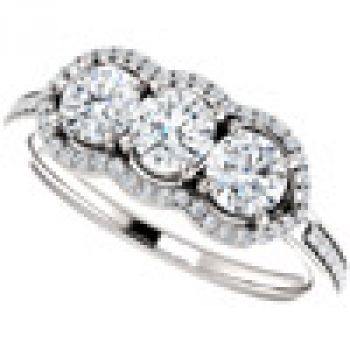Three Stone Diamond Halo Bridal Engagement Wedding Ring Set 5