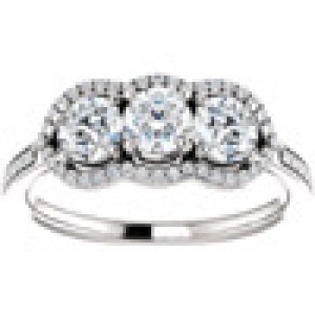 1 Carat Three Stone Diamond Halo Ring in 14K White Gold 3