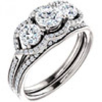Three Stone Diamond Halo Bridal Engagement Wedding Ring Set 2
