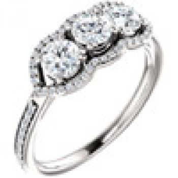 Three Stone Diamond Halo Bridal Engagement Wedding Ring Set 3