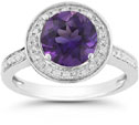 Amethyst and Diamond Halo Ring in 14K White Gold