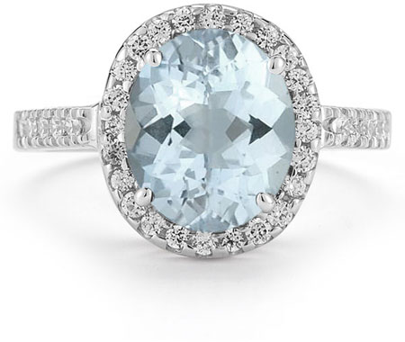 Aquamarine And Diamond Cocktail Ring In 14k White Gold