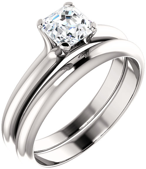 Asscher-Cut 3/4 Carat Diamond Bridal Wedding Ring Engagement Set