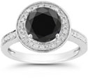 Black and White Diamond Halo Ring in 14K White Gold