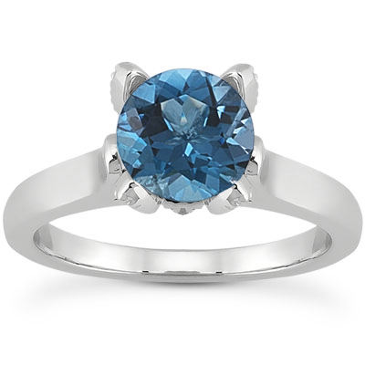 0.61 Carat Blue and White Diamond Accent Solitaire Engagement Ring