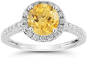 Citrine and Diamond Halo Gemstone Ring in 14K White Gold