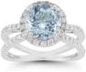 Pave Diamond Criss-Cross Aquamarine and Diamond Halo Ring