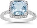 Aquamarine and Pave Diamond Halo Ring in 14K White Gold