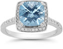 Blue Topaz and Pave Diamond Halo Ring in 14K White Gold