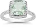 Green Amethyst and Pave Diamond Halo Ring in 14K White Gold