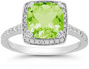Peridot and Pave Diamond Halo Ring in 14K White Gold