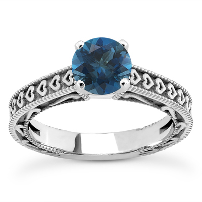 Engraved Hearts London Blue Topaz Ring