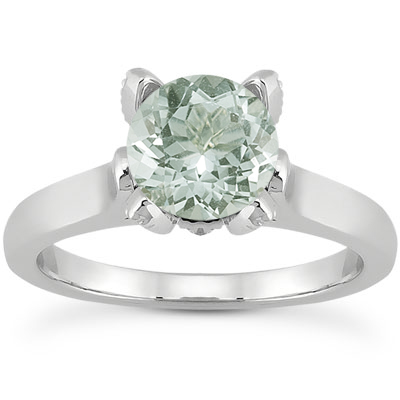 Green Amethyst and Diamond Accent Solitaire Engagement Ring