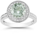 Green Amethyst and Diamond Halo Ring in 14K White Gold