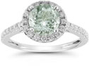 Green Amethyst and Diamond Halo Gemstone Ring in 14K White Gold