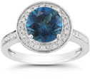 London Blue Topaz and Diamond Halo Ring in 14K White Gold
