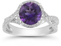 Micro Pave Halo Amethyst Ring in 14K White Gold