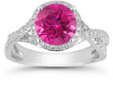 Micro Pave Halo Pink Topaz Ring in 14K White Gold