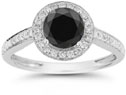 Modern Halo Black and White Diamond Ring in 14K White Gold