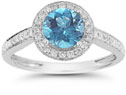 Modern Halo Blue Topaz Diamond Ring in 14K White Gold