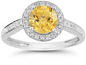 Modern Halo Citrine Diamond Ring in 14K White Gold