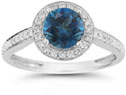 Modern Halo London Blue Topaz Diamond Ring in 14K White Gold