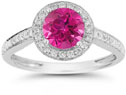 Modern Halo Pink Topaz Diamond Ring in 14K White Gold