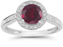 Modern Halo Ruby Diamond Ring in 14K White Gold