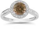Modern Halo Smoky Quartz Diamond Ring in 14K White Gold