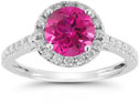 Pink Topaz and Diamond Halo Gemstone Ring in 14K White Gold