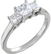 1 Carat Princess-Cut Three-Stone Diamond Engagement or Anniversary Ring