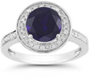 Sapphire and Diamond Halo Ring in 14K White Gold