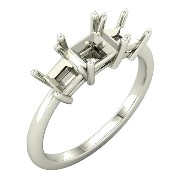 3 Stone Princess-Cut Engagement Ring Mounting 14K White Gold