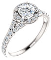 0.96 Carat French-Set Halo Diamond Engagement Ring, 14K White Gold