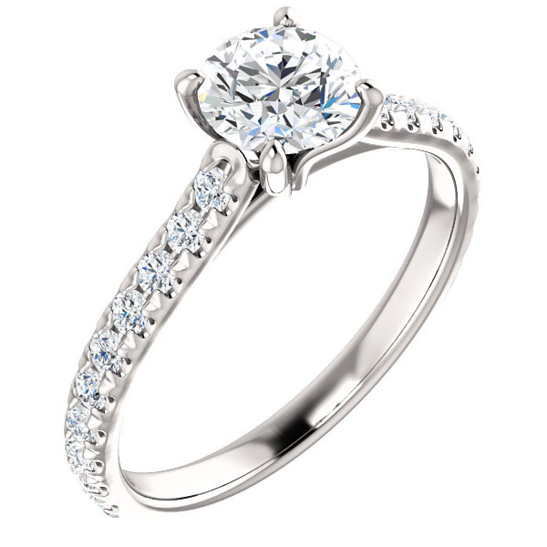 1.15 Carat French-Set Diamond Engagement Ring, 14K White Gold
