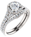1.17 Carat French-Set Halo Diamond Bridal Engagement Ring Set