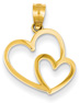 14K Gold Double Heart Charm Pendant