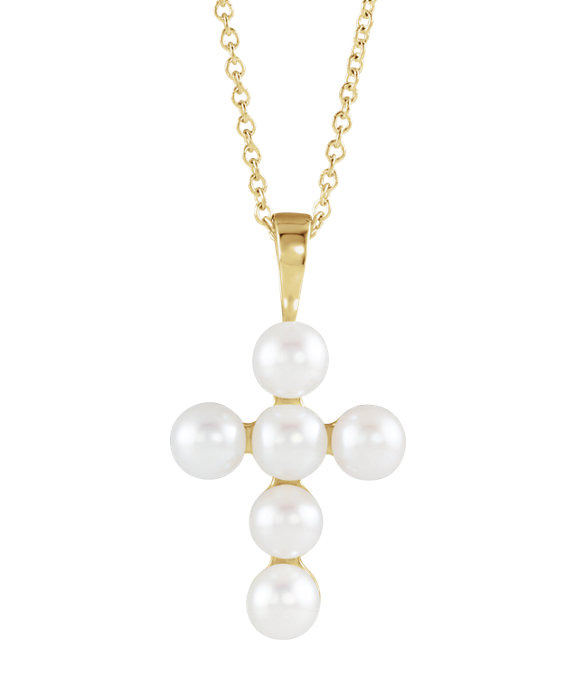 14K Gold Freshwater Pearl Cross Necklace