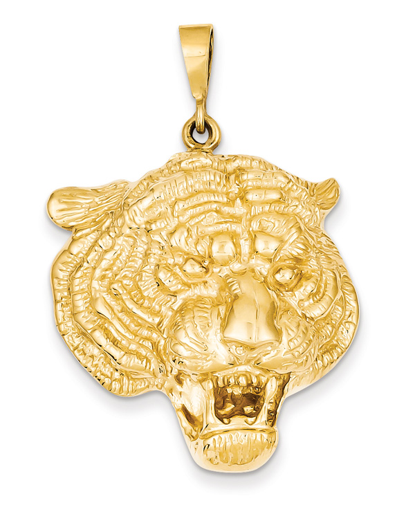 Large 14K Gold Tiger Head Pendant