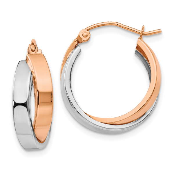 14k Rose and White Gold Polished Oval Hoop Earrings
