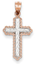14K Rose Gold and Rhodium Women's Cross Necklace